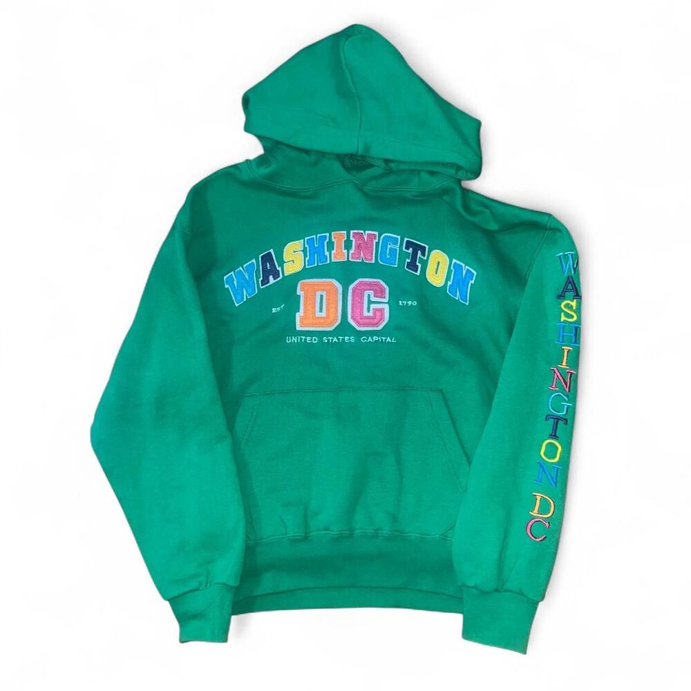 Women's Green Multicolored Patched "Washington DC" Embroidered Hoodie SZ M